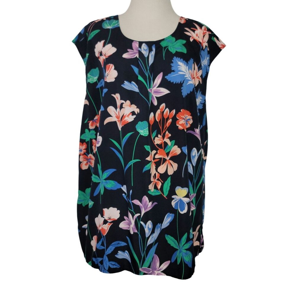 Talbots Womens Floral Print Sleeveless Blouse Button Back Size 16 Polyester